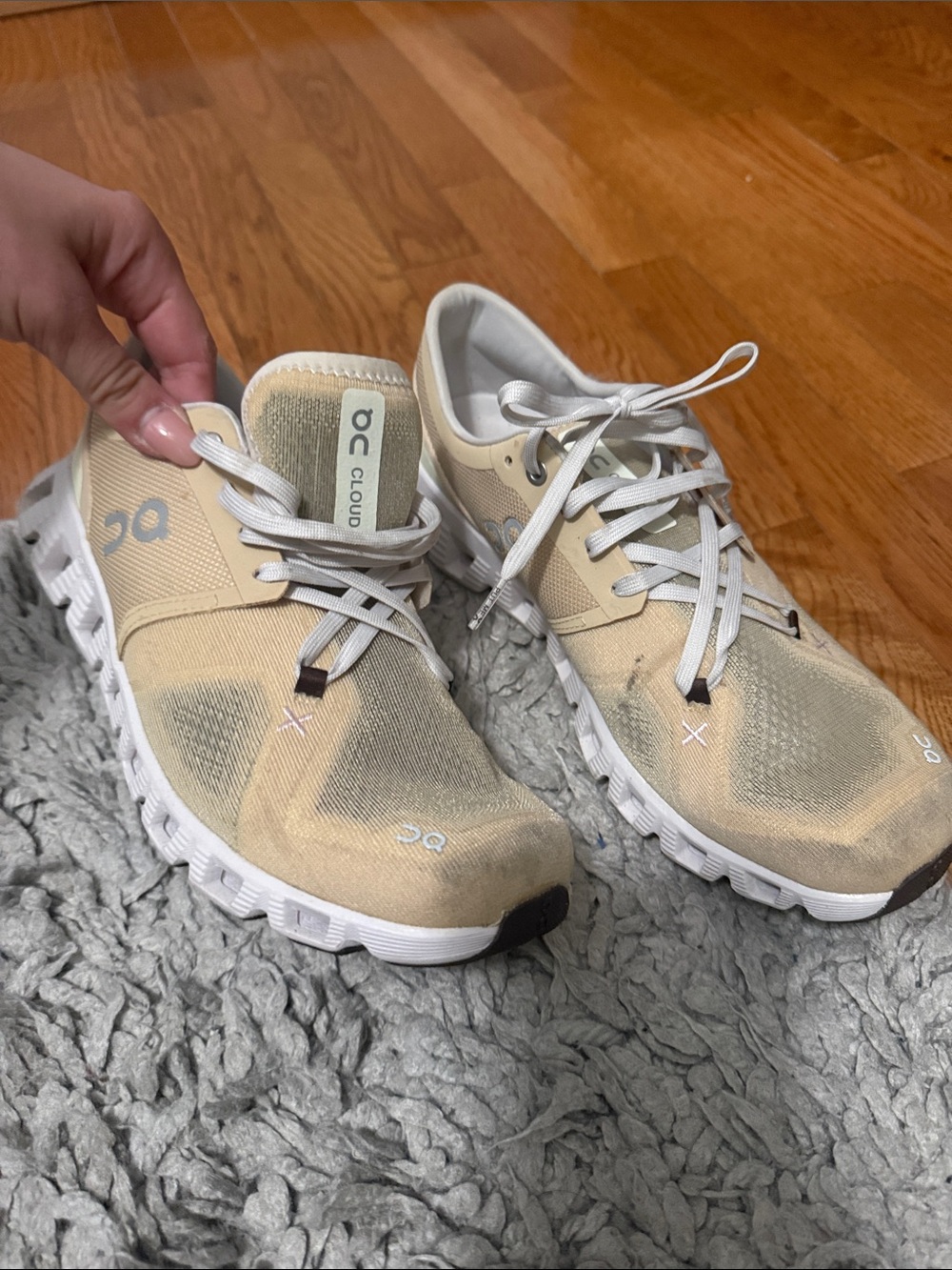 On Running Cloud Women's Running Shoes in Beige and White